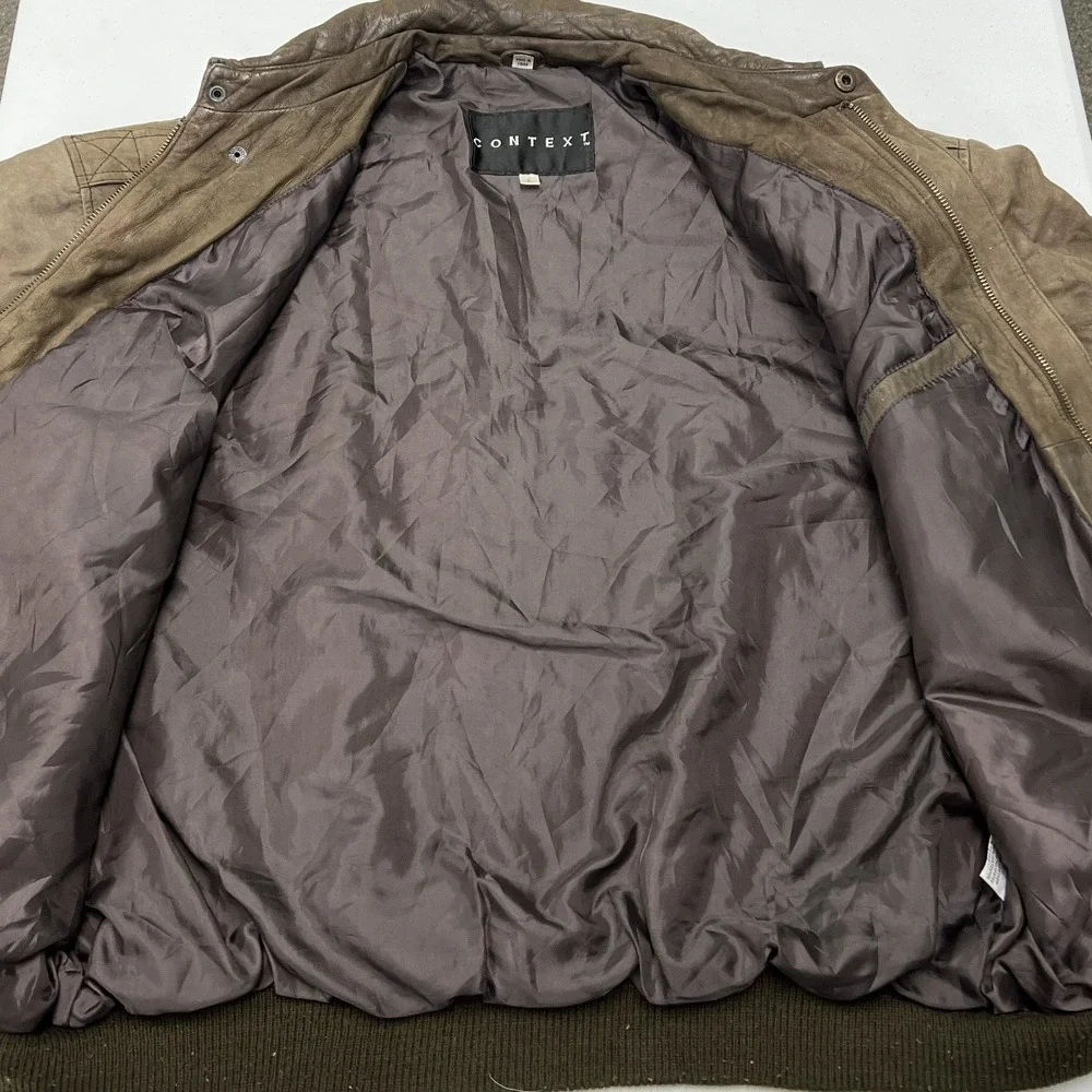 Context Leather Bomber Jacket Mens Large Brown Distressed Aviator Flight E2